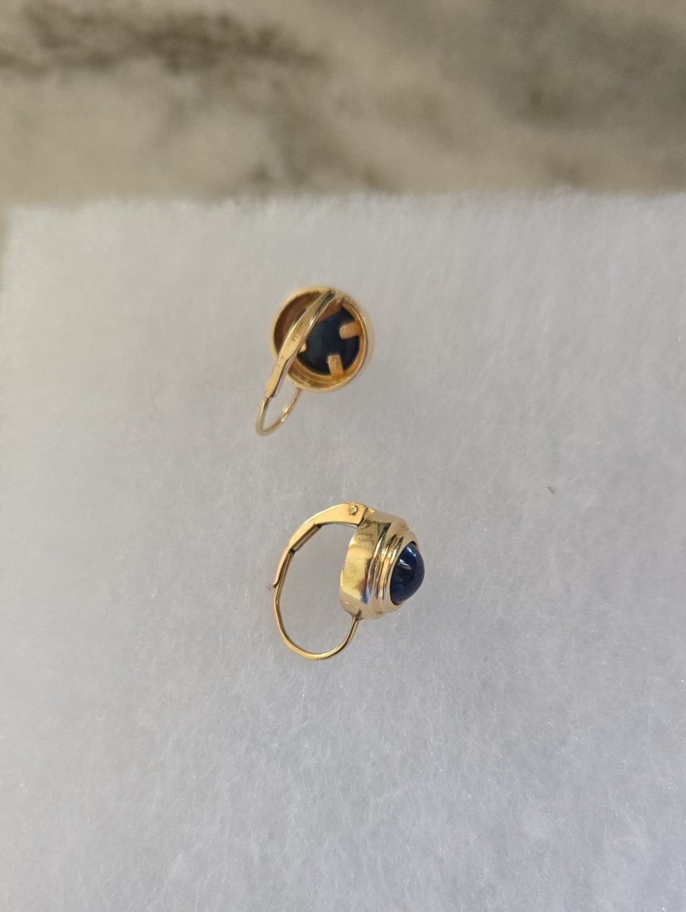 14k Earrings with Blue Cabochon Accent